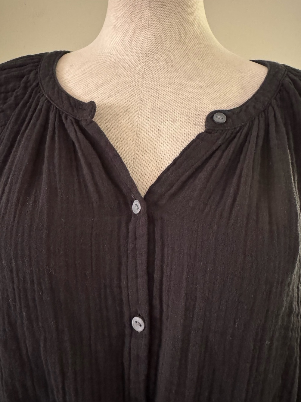Old Navy Black Waist-Defined Puff-Sleeve Mini Summer Dress Large Textured Cotton - Picture 5 of 10